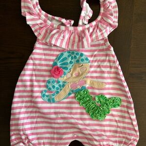 Mud Pie Pink and White Striped Bodysuit with Mermaid Applique